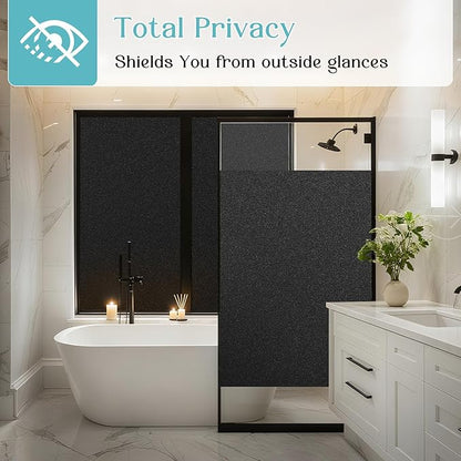 Haton Blackout Window Film Kit, Frosted Privacy Cover for Glass, Sun Light Blocking Black Out Window Tint, Static Cling Room Darkening Heat Control Shades for Home Day and Night, Black 17.5" x 78.7"