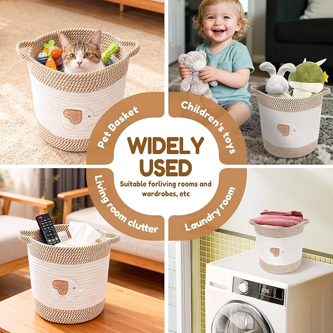 Laundry Baskets Hamper with Handles,Decorative Cotton Rope Bin for Living Room,Woven Storage Basket for Pillows, Blankets,Clothes Organizer (Style A)
