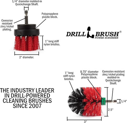 2 Piece Mini Size Red Stiff Bristle Rotary Cleaning Drillbrushes for Cleaning Siding, Brick, Stone, Fireplaces, Decks, Gutters, and More by Drillbrush