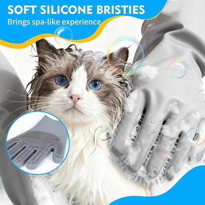 Reusable Cleaning Silicone Gloves with Scrubber Bristles for Dishwashing, Dog Pet Grooming & Car Wash (13.6" Large)
