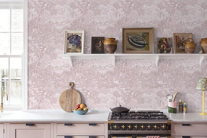 Ismoon Pink Peel and Stick Wallpaper Neutral Wall Paper 17.3in×6.56ft Vintage Removable Self-Adhesive Wallpaper Animals Jungle Contact Paper for Cabinets Bathroom Walls Covering Vinyl Roll