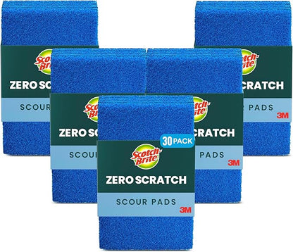 Scotch-Brite Zero Scratch Scouring Pad, Effective + Gentle Dish Scrubber for Household Cleaning, 30 Scrub Pads for Dishes, Nonstick Pots and Pans, Glass, Tubs, Showers, Reusable & Durable