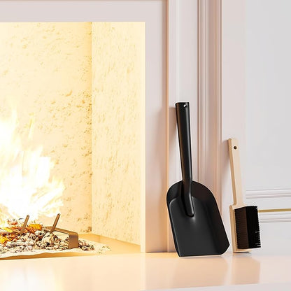 Kingson Fireplace Shovel Black Ash Shovel and Brush, Dustpan Set Small, Durable Steel, Set with Fireplace Dustpan and Brush, Coal Shovel