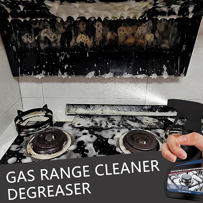 120ML Gas Range Cleaner Degreaser,Effective Clean Up Kitchen Oil Stains,Grease & Grime Remover, Kitchen Cooktop Cleaning Spray