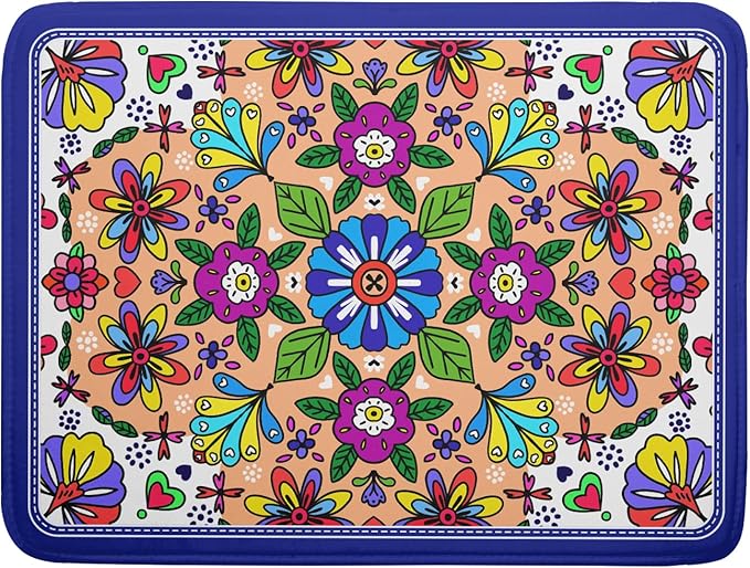 Mexican Talavera Dish Drying Mat Navy Blue Large Microfiber Dish Drain Pad for Kitchen Decor 18 x 24 In