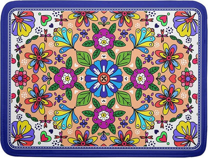 Mexican Talavera Dish Drying Mat Navy Blue Large Microfiber Dish Drain Pad for Kitchen Decor 18 x 24 In