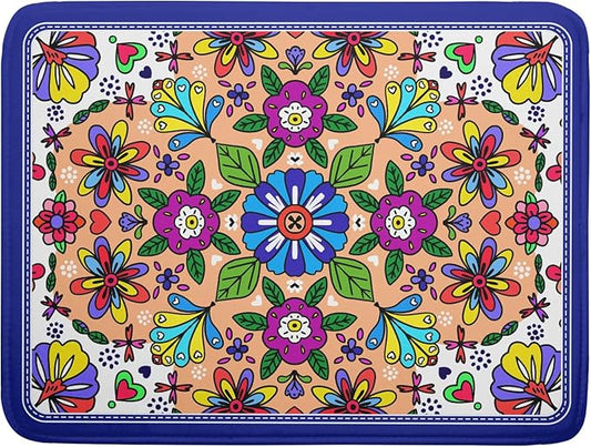 Mexican Talavera Dish Drying Mat Navy Blue Large Microfiber Dish Drain Pad for Kitchen Decor 18 x 24 In