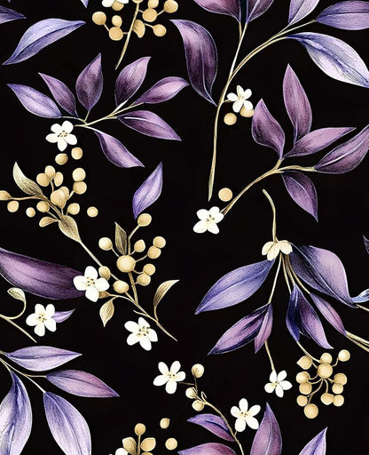 Extra Long Vintage Purple Leaves Wallpaper, 17.5In x 393In Black Botanical Design Self-Adhesive Removable Wall Paper for Bedroom Bathroom Cubicle Vinyl Dark Moody Contact Paper Wall Decor