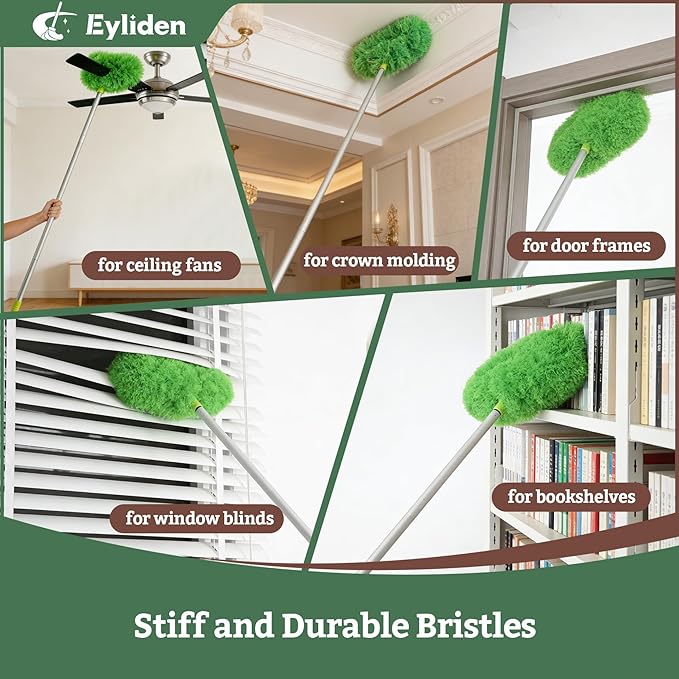 Eyliden 68" Adjustable Ceiling Fan Duster - 360° Dual-Sided Microfiber, 0.75 lbs Ultra-Lightweight, Ladderless High Ceiling Cleaning, Reusable Multi-Surface Dust Tool for Fans Walls Blinds, Green