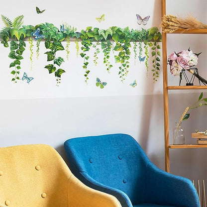 Nature Green Plants Peel and Stick Wall Decals Wallpaper, Removable Wall Decals Shelves Green Plants Vinyl Art Wall Stickers & Murals for Living Room Kitchen Bathroom Decoration (B-Green)