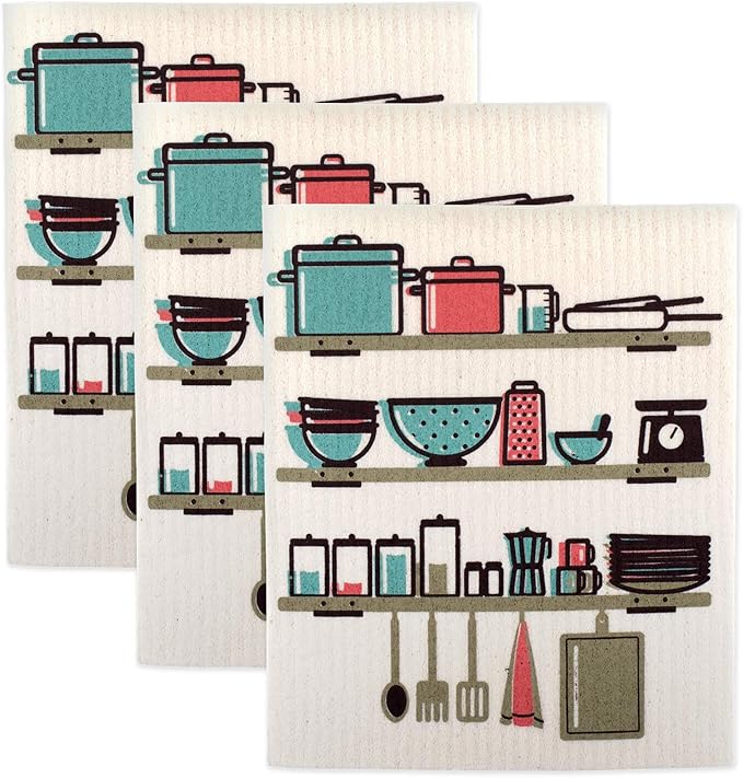 DII Swedish Dishcloths for Kitchen & Cleaning, Reusable, Machine Washable & Dishwasher Safe, Biodegradable, 7.75 x 6.75, Utensils, 3 Piece