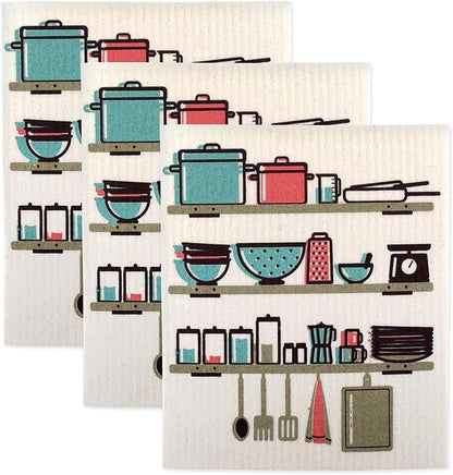 DII Swedish Dishcloths for Kitchen & Cleaning, Reusable, Machine Washable & Dishwasher Safe, Biodegradable, 7.75 x 6.75, Utensils, 3 Piece