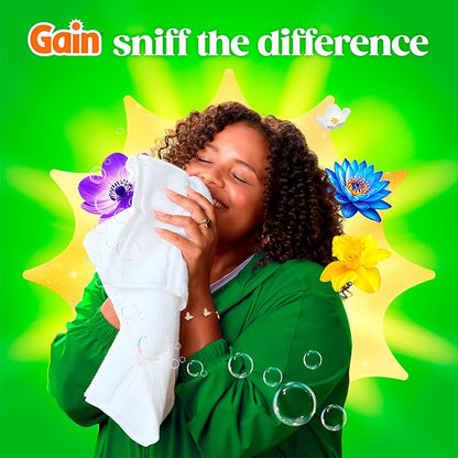 Gain Flings Liquid Washing Detergent Pacs with Odor Defense + Color Guard, Moonlight Breeze Scent, 4-In-1 Liquid Laundry Detergent Pods, Clean & Fresh, 60 Count (Packaging May Vary)