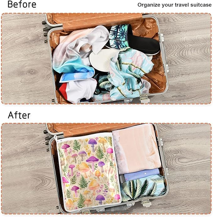 Mesh Laundry Bags Lingerie Bags for Washing Delicates 2 PCS Durable Wash Bag with Zipper Small and Medium Washable Mushroom Colorful Pattern
