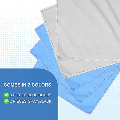 Eco-Fused Microfiber Cleaning Cloths - 5 Pack - Double-Sided Cleaning Cloths - Microfiber and Suede Cloth for Smartphones, LCD TV, Tablets, Laptop Screens, Camera Lenses (Blue & Grey - 5 Pack)