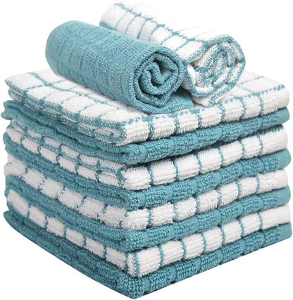 Bumble Dish Cloths (8 Pack) | 12" x 12" | 100% Cotton Kitchen Towels | 405 GSM | Soft, Highly Absorbent & Durable Dish Towels for Kitchen | Aqua