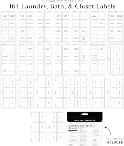 Bathroom Laundry Labels for Jars - 164 Closet Laundry Stickers, Cleaning Labels for Jars Spray Bottles, Bedroom Closet Household Laundry Organization