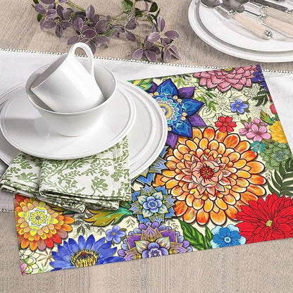 Boho Floral Dish Drying Mats for Kitchen Counter, Absorbent Microfiber Colorful Drying Pad for Dishes, Spring Easter Washable Decorative Kitchen Mat for Dining Area Sink, Home Decor, 16" x 18"