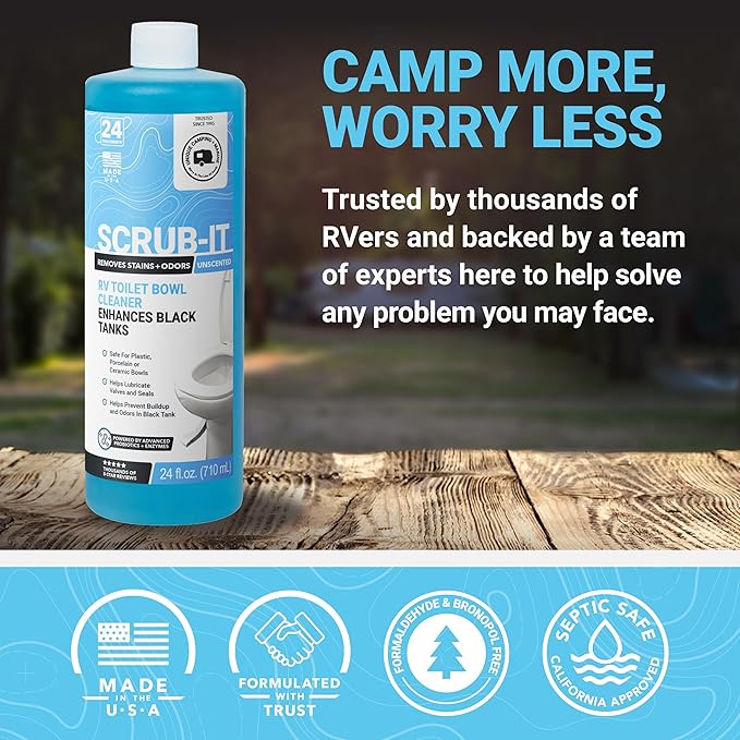 Unique Scrub-It RV Toilet Bowl Cleaner Liquid – Removes Stains, Odors & Debris, Safe RV Toilet Cleaner for RV & Marine Toilets, 24 oz, 3-Pack