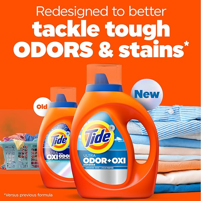 Tide Ultra Odor Defense Plus Oxi Liquid Laundry Detergent, 132 fl oz, 94 Loads, Advanced Odor and Stain Fighting Laundry Detergent Liquid