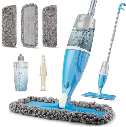 Spray Wet Mops for Floors Cleaning - EXEGO Floor Flat Mops Refillable with 3 Washable Pads for Swiffer Powermop - Commercial Dust Dry Mop for Hardwood Laminate Ceramic Tile Wood Vinyl