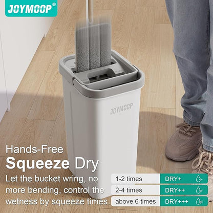 JOYMOOP Microfiber Flat Mop and Bucket System, Mops for Floor Cleaning and Wall Cleaner, Hardwood, Tile, Laminate, Vinyl Floors, Smooth Walls, and Glass Windows - 50" Flat Mop+1 Microfiber Pad[White]