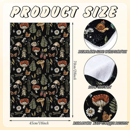 Zubebe 6 Pcs Mushroom Kitchen Towel Set - Vintage Black Dish Towels 18 x 28 Inch - Poster Style Hand Towels - Colorful Rustic Tea Towels for Cooking Baking - Housewarming Gift
