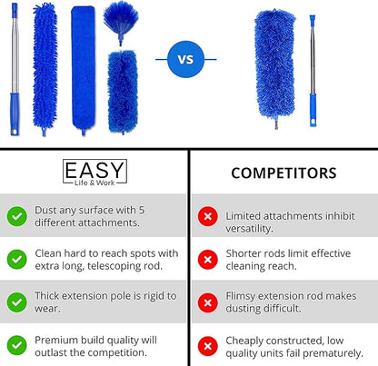 Microfiber Duster with Extension Pole - 4 Piece Dusters Set - Extends 15 to 80 Inches - Ceiling Fan Cleaner - Perfect for Cobwebs, Spider Webs, and Dust on Ceilings, Fans, Walls, Windows, and Blinds