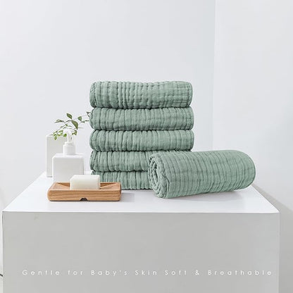 Muslin Burp Cloths 100% Cotton Large 20''x10'' Extra Soft and Absorbent Baby Wash Cloths Spit Up Rags - Baby Burping Cloth for Boys Girls Items(24 Pack Green)
