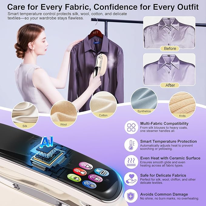 Smart Lite Handheld Garment Steamer, 1200W Fast Heat-Up, Intelligent Steam Control, Vertical & Flat Ironing, Compact Lightweight Clothes Steamer for Everyday and Travel Use, 160ml