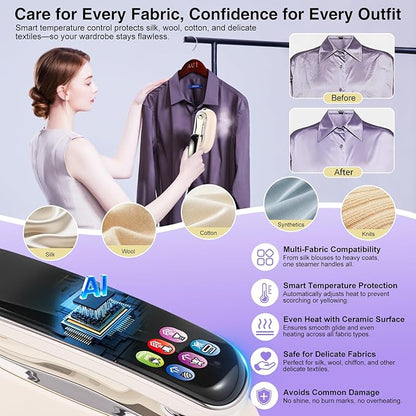 Smart Lite Handheld Garment Steamer, 1200W Fast Heat-Up, Intelligent Steam Control, Vertical & Flat Ironing, Compact Lightweight Clothes Steamer for Everyday and Travel Use, 160ml