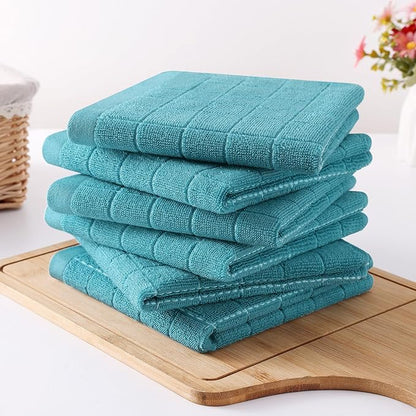 Homaxy 100% Cotton Terry Kitchen Dish Cloths, Ultra Soft and Absorbent Dish Towels for Kitchen, Suitable for Drying and Washing Dishes, 12 Pack, 12 x 12 Inches, Lake Blue