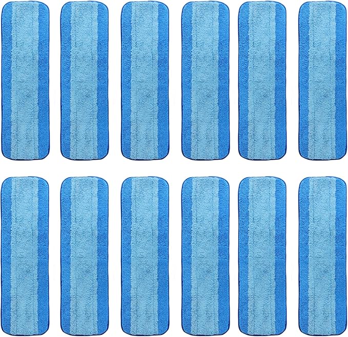 AmaVins 12 Pack Microfiber Cleaning Pads, Reusable Microfiber Mop Pads for 18 Inch Mop, Hardwood Floor Replacement Cleaning Mop Pads, Machine Washes
