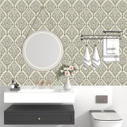 Vintage Khaki Leaf Symmetrical Wallpaper Peel and Stick 17.5" x 118" Simple Beige Floral Pattern Self Adhesive Cantact Paper, Waterproof Removable Vinyl Wall Covering for Bedroom Living Room Cabinet.