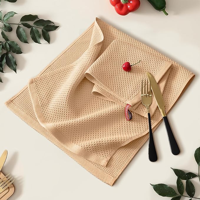 Kitinjoy 100% Cotton Waffle Weave Kitchen Hand Towels (13 X 28 Inches, Apricot), 4-Pack Super Soft and Absorbent Dish Towel for Drying Dishes
