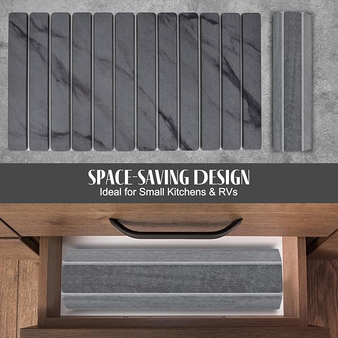 2 PCS Extra Large Stone Dish Drying Mat for Kitchen Counter, 28"×16" Marble Dish Drying Mat with 8"x 4" Coasters, Non - Slip Collapsible Absorbent Mat for Multi - Purpose, Match Any Countertop