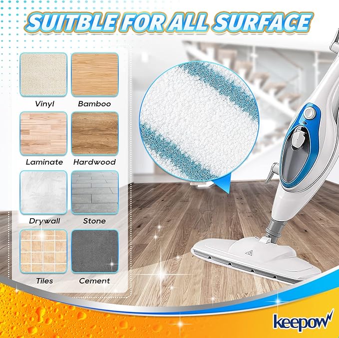KEEPOW Steam Mop Pads Compatible with PurSteam Steam Mop Cleaner 10-in-1/ThermaPro 211, Washable/Reusable Microfiber Replacement Mopping Pads, 5 Pack