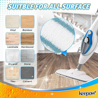 KEEPOW Steam Mop Pads Compatible with PurSteam ThermaPro 10-in-1 Steam Mop and ThermaPro 211 Steam Cleaner, Reusable Pur Steam Mop Replacement Pads for Multi-Surface Floor Cleaner (8 Pack)