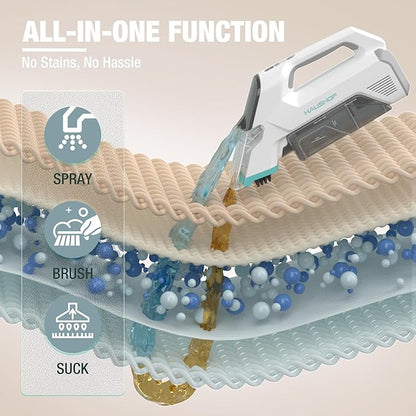 HAUSHOF Handheld Carpet Cleaner, 12V Cordless Portable Carpet Cleaner, 6.5KPa Spot Cleaner with 2 Water Tanks, Type-C Charge, Spot & Stain Cleaner, Handheld Upholstery Cleaner for Stairs, Car