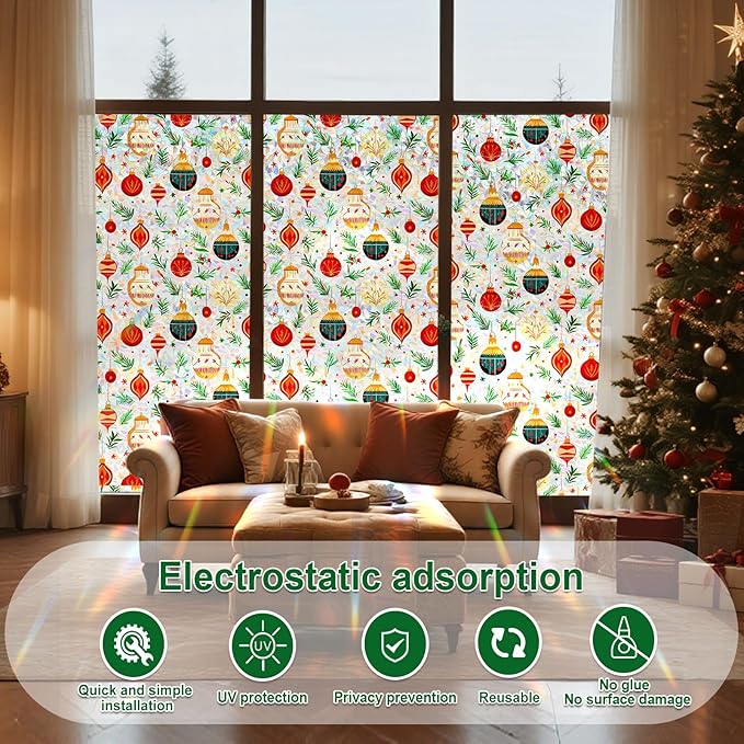 Rainbow Window Privacy Film,Heat Control,UV Blocking,Anti-Glare,Day & Night Privacy Protection & Decoration for Home, Bathroom,Glass Door,Static Cling,Renter-Friendly with Installation Tools