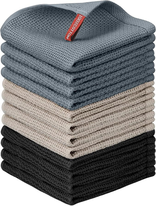 Nialnant 12 Pack Dish Towels,100% Cotton Kitchen Towels,Soft and Absorbent Kitchen Dish Rags, Dish Towels for Washing Dishes-12x12 Inch