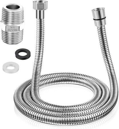 Dreyoo 1 Pack 39 Inch Shower Hose with Shower Extension Connector, Extra Long Handheld Head Hose with Brass Insert and Nut, 1/2 to 1/2 Extender, Stainless Steel
