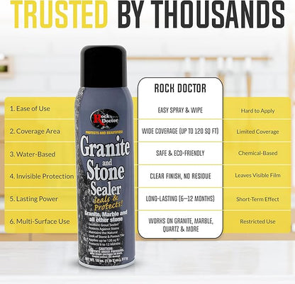 Rock Doctor Granite Sealer for Marble, Stone, and Tile Countertops, Streak-Free Finish with Stain Resistant Moisture Protection, Interior and Exterior Use, Pack of 1