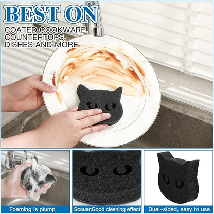 Tioncy 12 Pack Black Cat Sponges Bulk Dual Sided Scrubber Sponges Dishwashing Non Scratch for Cat Kitchen Accessories Dish Scouring