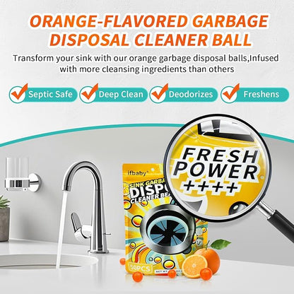 50 Count Garbage Disposal Cleaner and Deodorizer – Sink Odor Eliminator, New Powerful XL Sink Drain Freshener Pods | Dissolves Grease, Eliminates Odors, Orange Zest Scent (Orange)