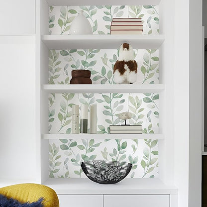 MelunMer Modern Leaf Peel and Stick Wallpaper Boho Green Contact Paper for Cabinets Self-Adhesive Removable Wallpaper for Bedroom Decor Botanical Contact Paper Bathroom Waterproof 393inL17.3inW
