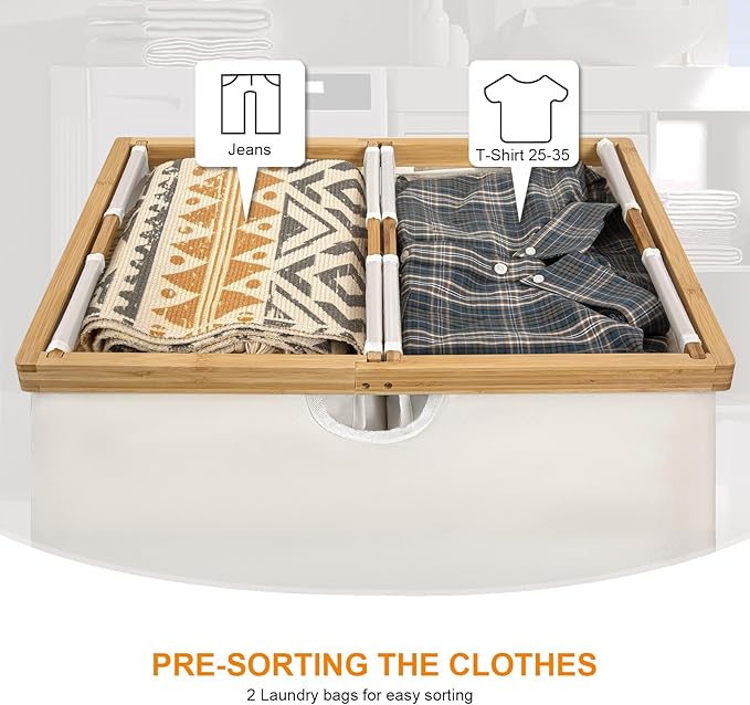 WOWLIVE 165L Double Laundry Hamper with Lid Bamboo Laundry Basket 2 Section,Large Dirty Clothes Hamper with Removable Bags, Laundry Bin Organizer Storage for Dorm,Bedroom,Bathroom,Beige