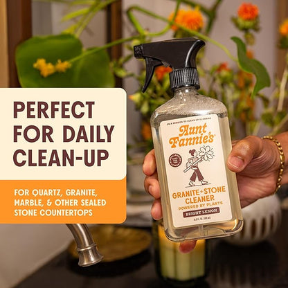 Aunt Fannie's Granite and Stone Cleaner, Plant Based Daily Countertop Spray for Granite, Stone, Marble, Soapstone, Quartz, Slate, Laminate, and other Sealed Surfaces, Bright Lemon Scent, Pack of 1