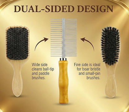 XCEL 2-in-1 Hair Brush Cleaner Tool, Dual-Sided Remover Comb for Removing Hair & Dust Buildup from Paddle, Boar Bristle & Detangling Brushes for Home & Salon Use