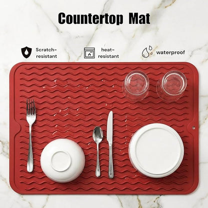 MicoYang Silicone Dish Drying Mat for Multiple Usage,Easy clean,Eco-friendly,Heat-resistant Silicone Mat for Kitchen Counter or Sink,Refrigerator or drawer liner Red L 16 inches x 12 inches